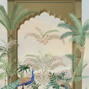 Mughal decorative garden with wall peacock